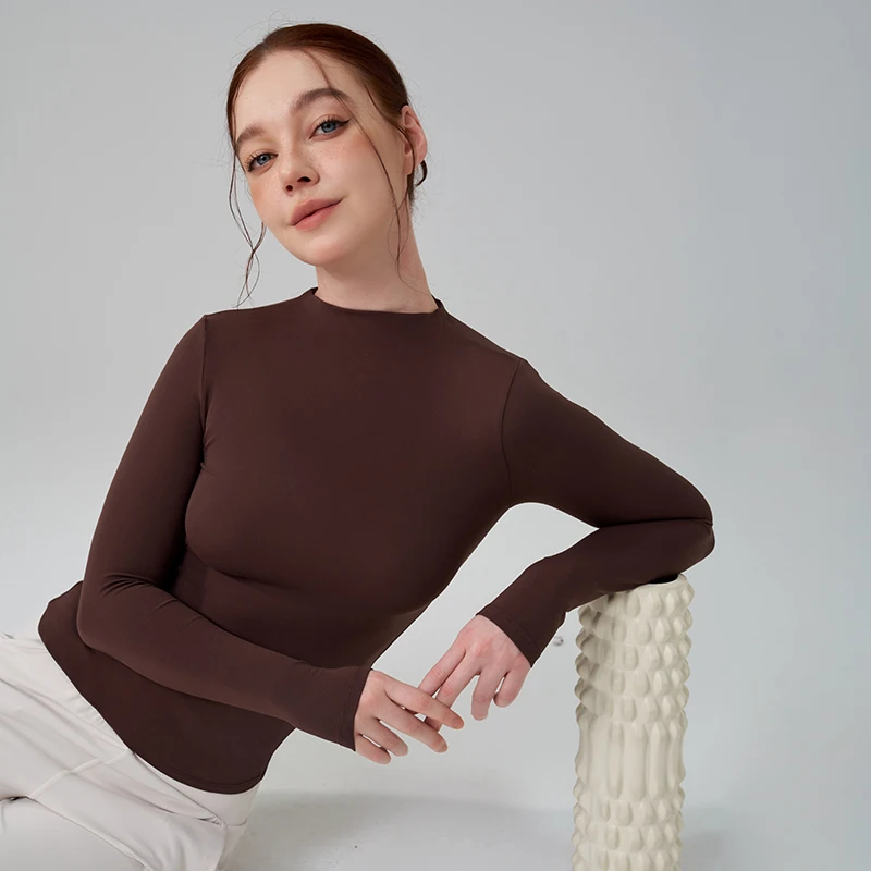 SOISOU, 5 colores, cuello medio alto, Top de Yoga ajustado, jersey de Pilates para mujer, camiseta deportiva de manga larga de alta elasticidad para Fitness