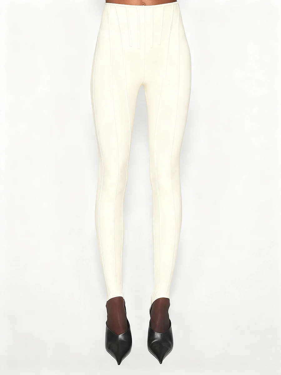 TWOTWINSTYLE, pantalones minimalistas lisos adelgazantes con decoración de línea empalmada para mujer, pantalones de tiburón a la moda de cintura alta para mujer, novedad de otoño