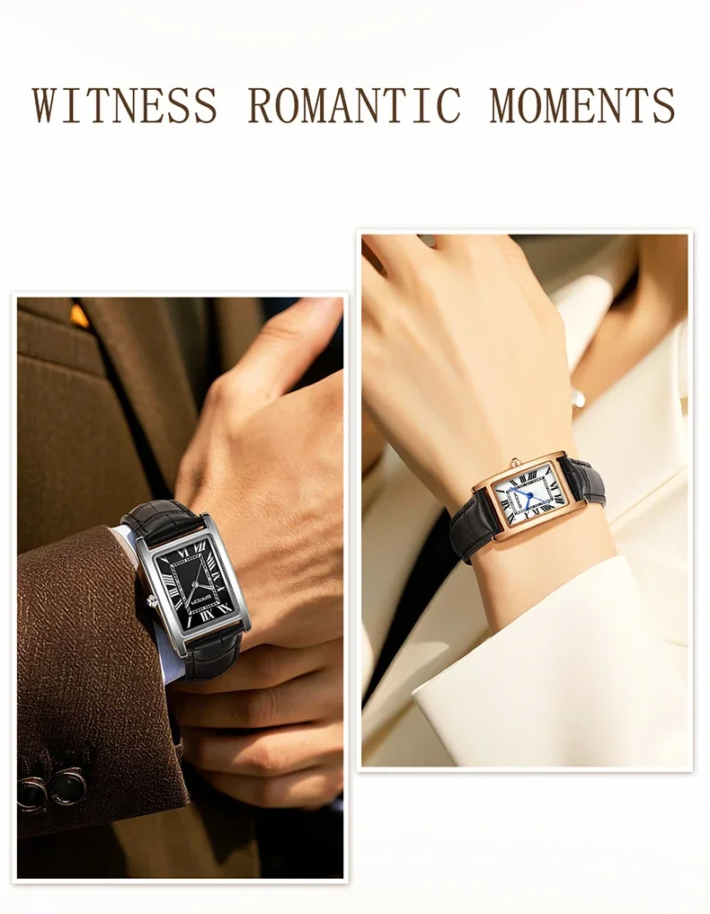 Reloj SANDA de lujo para parejas, correa de cuero resistente al desgaste, esfera cuadrada, resistente al agua, deportivo, informal, relojes de cuarzo para hombres y mujeres