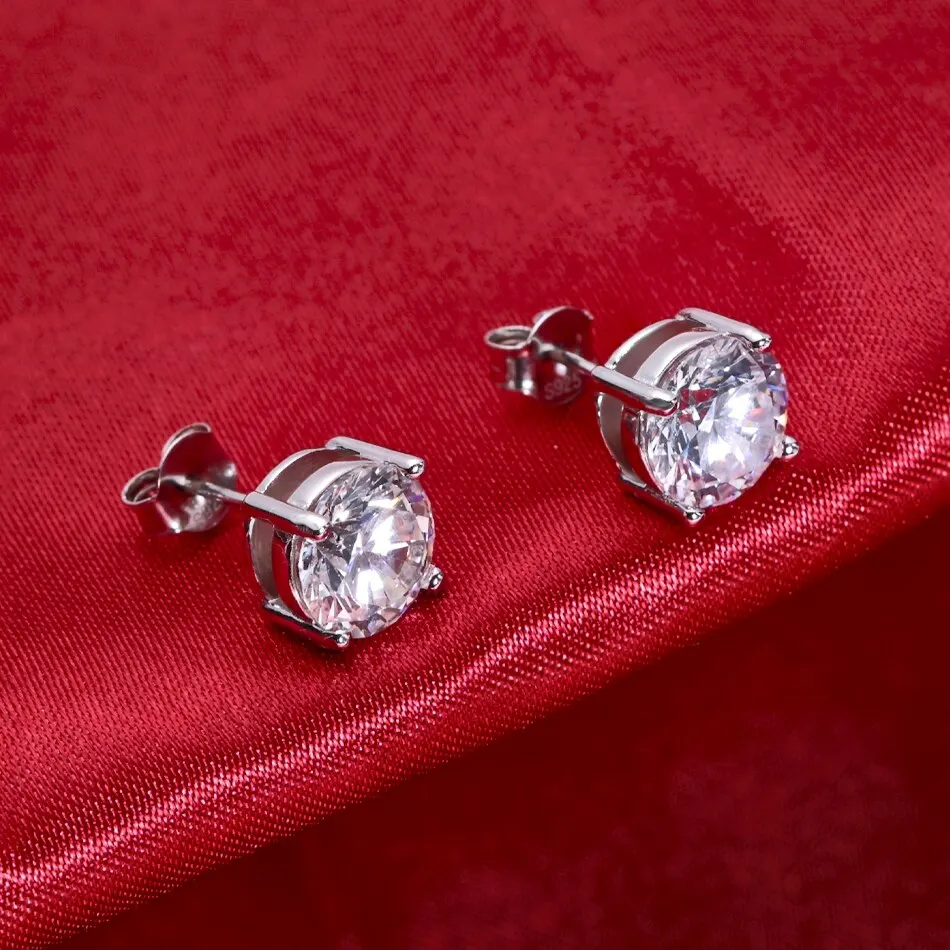 0,5-2 quilates 8,0mm D Color Moissanite 100% pendientes tipo botón de plata fina 925 para mujer joyería de boda brillante de alta calidad