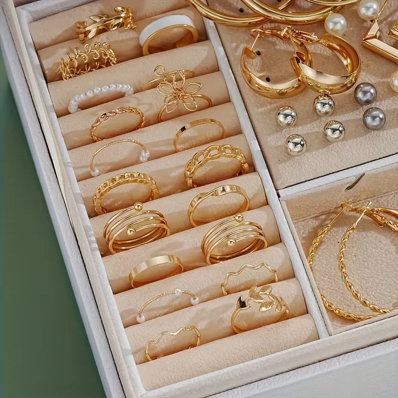 Juego de 86 piezas de joyería de moda para mujer, con perlas, aleación, aretes, collares, anillos, pulseras apilables, estilo bohemio, para fiesta o uso diario, sin caja.