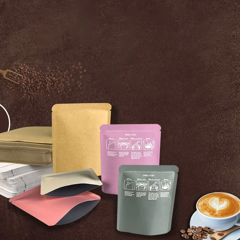 TETP 100 Uds. Bolsas de café de papel de aluminio con apertura superior para el hogar para té en polvo azúcar nuez embalaje bolsas de almacenamiento de sellado térmico portátiles