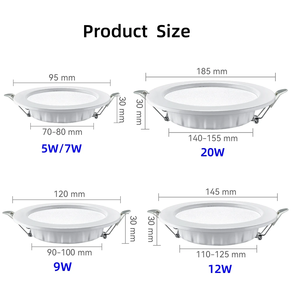 10 Uds LED Downlight lámpara empotrable de techo 5W 7W 9W 12W 20W AC220V foco blanco frío luces LED para cocina sala de estar