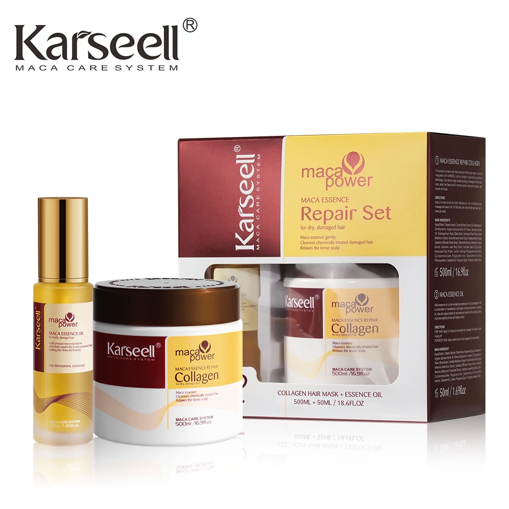 Mascarilla para el cabello Karseell, 500ml + aceite de argán, juego de 2 uds., acondicionador de reparación profunda, suero para el cabello, tratamiento capilar de colágeno para cabello seco y dañado