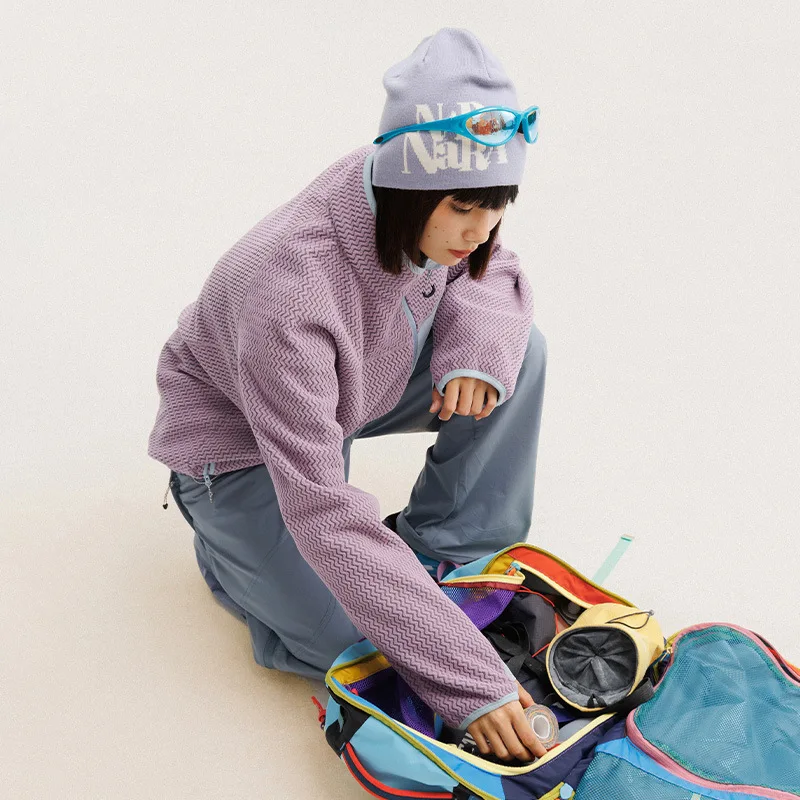 Chaqueta de Forro Polar con Rayas Onduladas para Otoño e Invierno, para Hombre y Mujer, para Viajes al Aire Libre, Montañismo, Senderismo, Chaqueta Deportiva Transpirable y Cálida, Abrigo Unisex