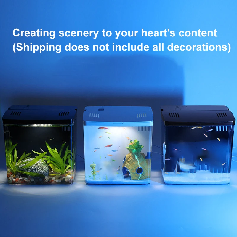 Pecera pequeña para sala de estar, mini pecera Douyu, pecera ecológica de sobremesa para el hogar, pecera con filtro trasero de autocirculación para peces dorados