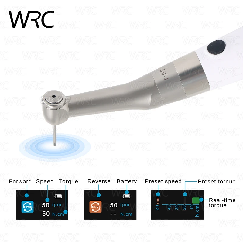 Llave Dinamométrica Eléctrica Inalámbrica para Implantes Dentales 360 °   Contraángulo Rotatorio Autoclavable 10-50N.cm con Pantalla TFT y 16 Puntas de Atornillado