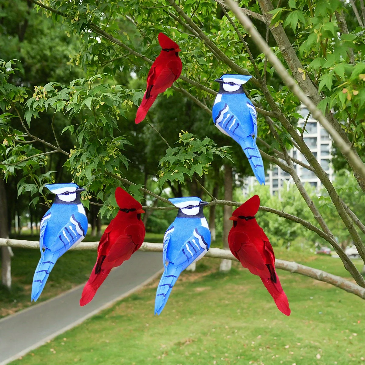 6 uds pájaros artificiales azul y rojo espuma falsa Animal simulación pluma pájaros modelos DIY boda hogar jardín ornamento Decoración