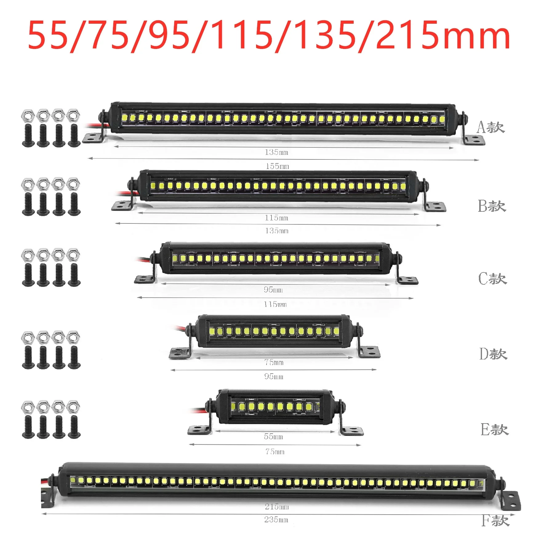 Barra de Luces LED de 55/75/95/115/135/215 mm, Lámpara de Techo para Axial SCX10 90046 Traxxas TRX4 Slash Rustler 1/8 1/10, Mejora para Autos RC