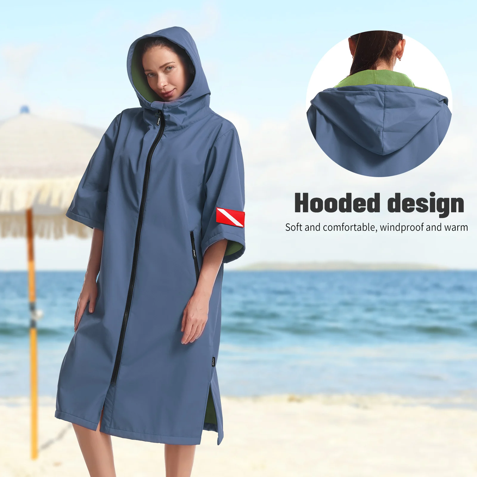 Hiturbo-capa impermeable de manga corta con capucha, capa cambiante a prueba de viento, secado rápido, natación, surf, escalada, capa cálida de secado rápido
