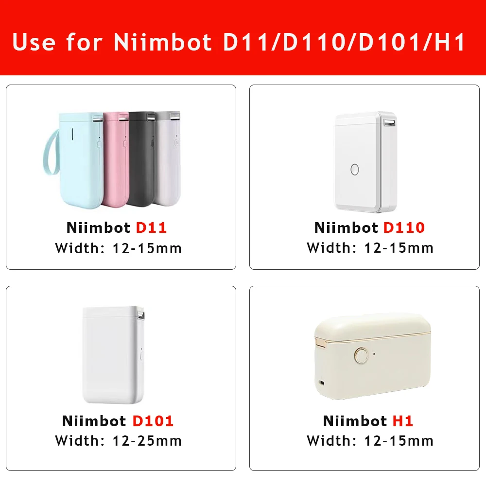 Niimbot-rollo de papel adhesivo para etiquetas, rollos de varios tamaños de Color blanco, D11, D101, D110, H1, 1 unidad