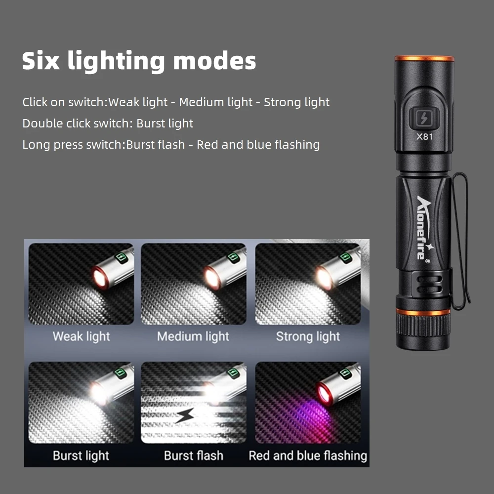 Mini linterna LED EDC de alta luminosidad, recargable por USB, con imán, pequeña linterna de bolsillo para exteriores, camping, senderismo, iluminación de emergencia