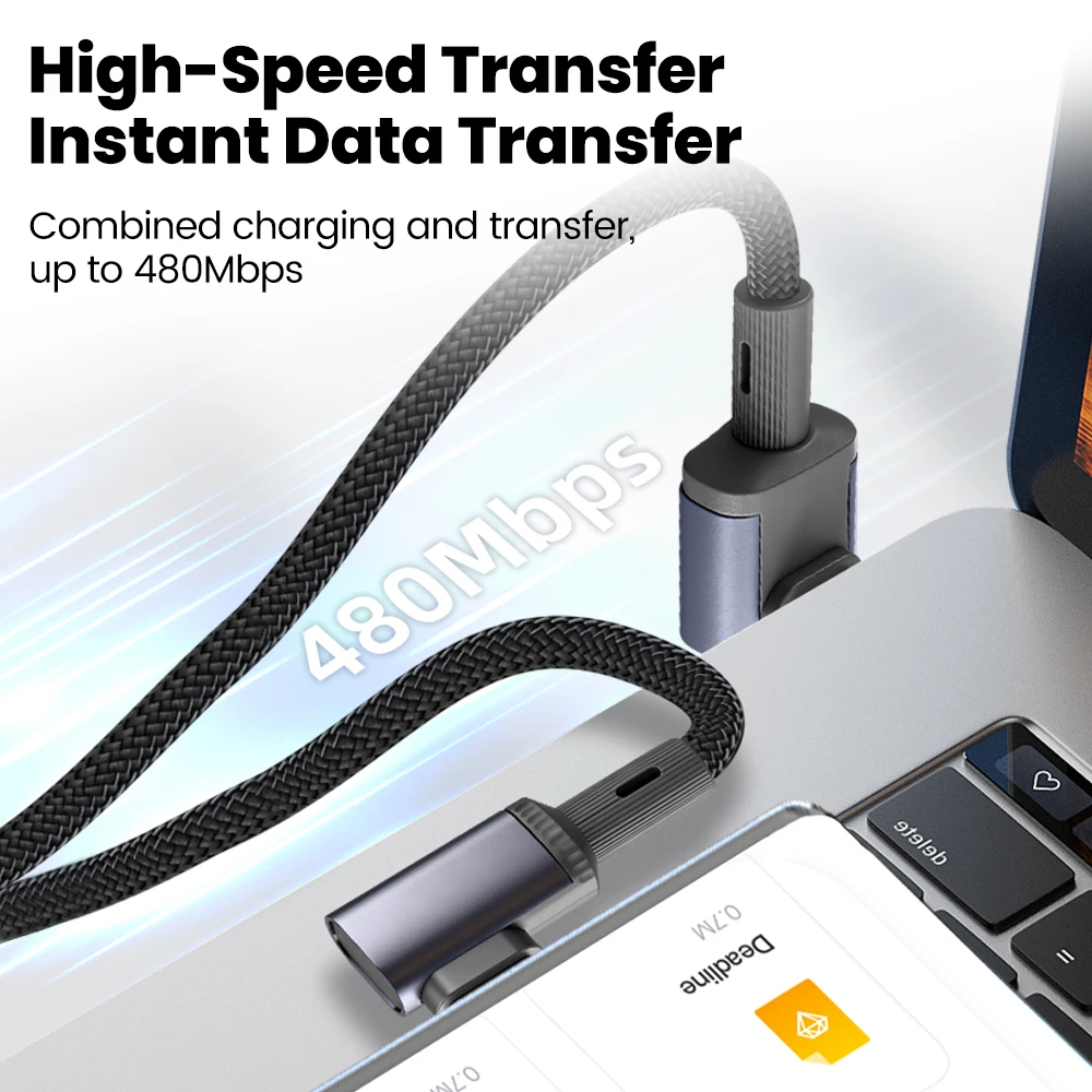 PD 10W Cable de carga rápida tipo C a tipo C codo USB C cargador rápido para iPhone 17 15 Samsung Xiaomi Huawei iPad transferencia de datos