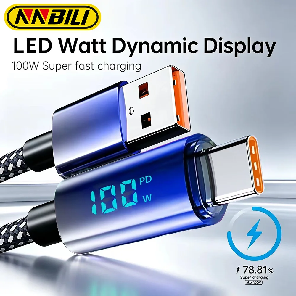 Cable USB a tipo C NNBILI, cargador de carga rápida de 100W, Cable de pantalla USB C a tipo C para iPhone, Xiaomi, Huawei, Macbook, Honor, 1m, 2m