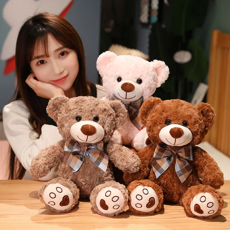 Oso de peluche clásico bonito de 35/50/60CM, juguetes de peluche Kawaii con pajarita, almohada de peluche, muñecos suaves rellenos para niños y niñas, regalos para amantes