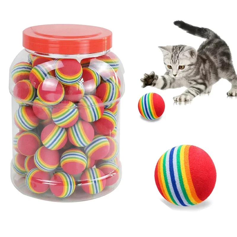 Pelota de juguete EVA de arcoíris para gatos, juego interactivo para perros y gatos, sonajero para masticar, pelota de EVA para rascar, pelotas de entrenamiento, suministros de juguetes para mascotas