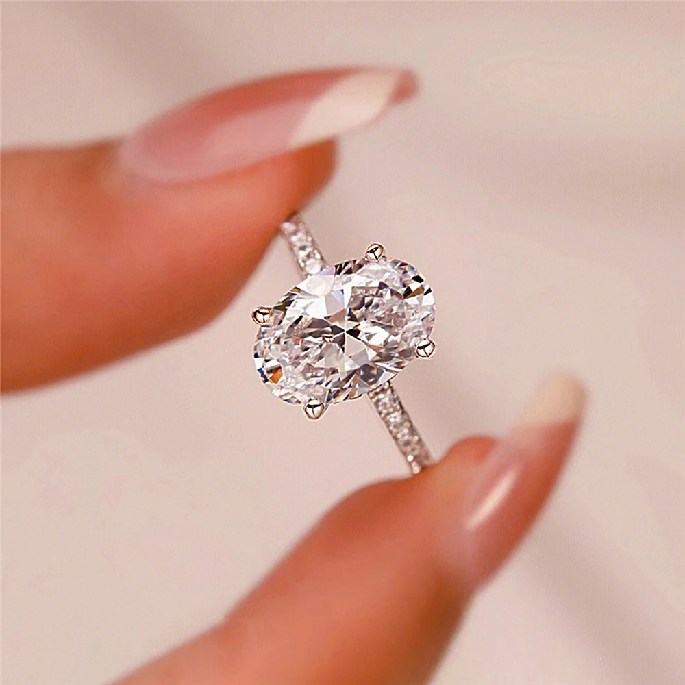 Anillos de compromiso de moissanita de corte ovalado de 1/2/3/4CT para mujer, anillo de boda de plata S925 con diamante de Halo oculto solitario con GRA