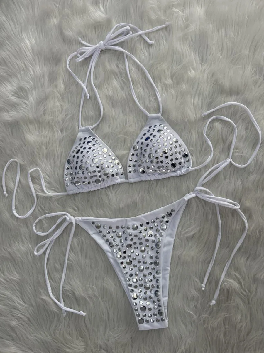 Bikini Metálico con Lentejuelas Halter 2026, Traje de Baño para Mujer, Bikini de Dos Piezas, Traje de Baño, Ropa de Playa