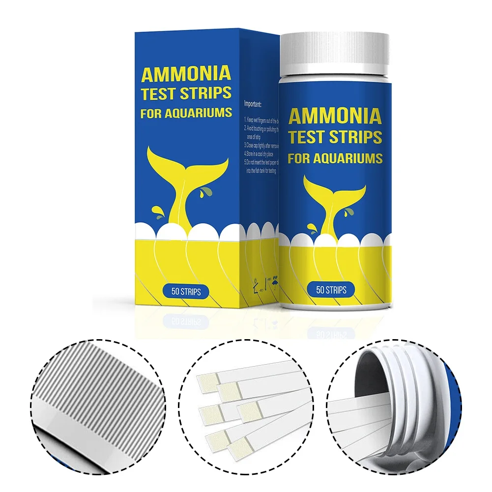 Kit de tiras reactivas de calidad del agua rápida, nitrógeno y amoniaco, 50 unidades, para acuario de agua dulce y salada, profesional