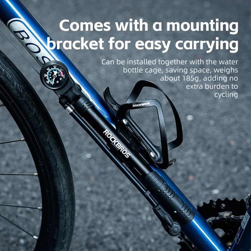 ROCKBROS-bomba de aire portátil para bicicleta, inflador de mano ultraligero con manómetro, 120PSI, Presta Schrader, MTB