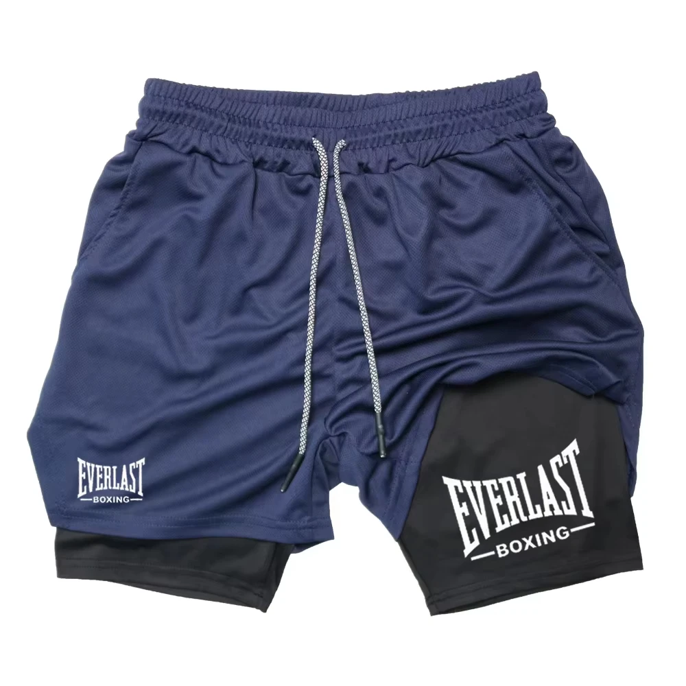 Pantalones cortos de compresión para gimnasio para hombre, pantalones deportivos con estampado EVERLAST, doble capa, secado rápido, baloncesto, musculación, fitness RL0365