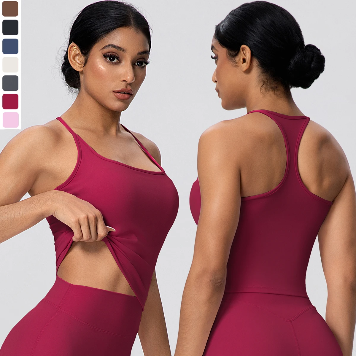 Chaleco de Yoga para mujer de 1 pieza con almohadilla para el pecho, Top de entrenamiento transpirable de verano, chaleco sin espalda en forma de I, chaleco deportivo para gimnasio, correr y Yoga