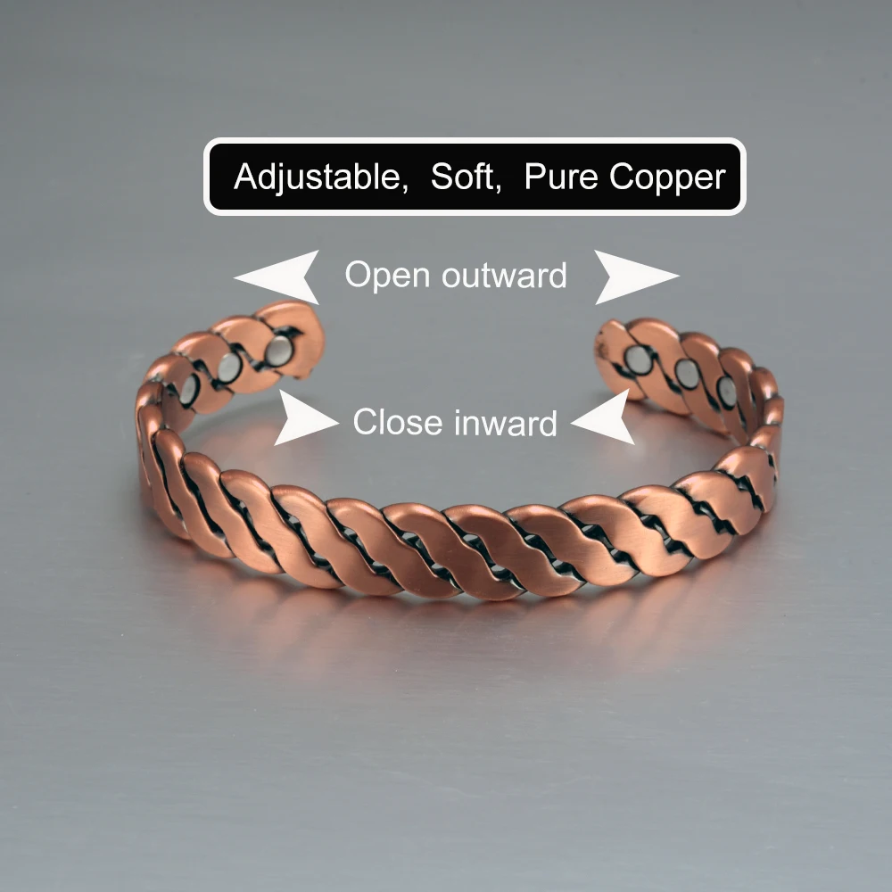 Pulseras de Cobre Puro Vinterly, Trenzadas a Mano, Ajustables de 12 mm, Joyería Magnética de Alta Energía para la Salud, Brazalete Redimensionable