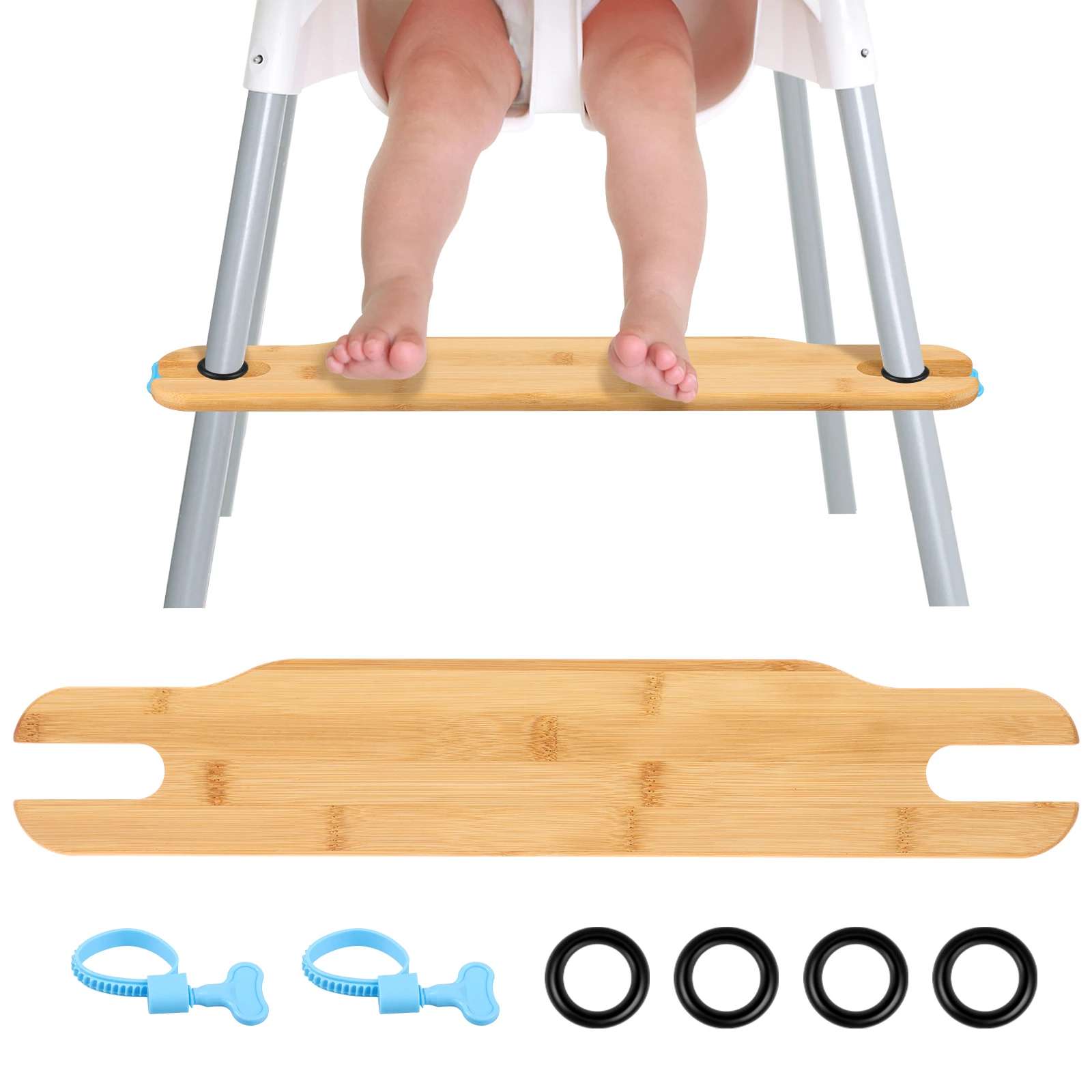 Reposapiés para Silla Alta de Bebé, Altura Ajustable, Pedal para Silla Alta de Bebé, Reposapiés de Bambú Natural para Asiento Infantil, Accesorios para Bebés