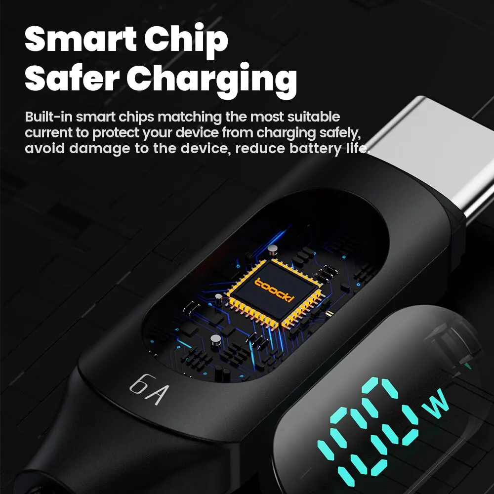 Toocki 100W Cable USB tipo C para Huawei Honor Xiaomi Samsung Super carga carga rápida cargador USB C Cable de datos Cable 1m 2m
