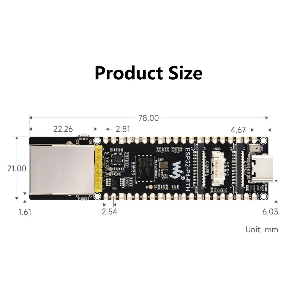 Placa de desarrollo ESP32-P4-ETH con Ethernet y IA, módulo POE de alto rendimiento ESP32-P4, ESP32 P4 POE DSI, puerto Ethernet RJ45 de 100 Mbps, cámara.