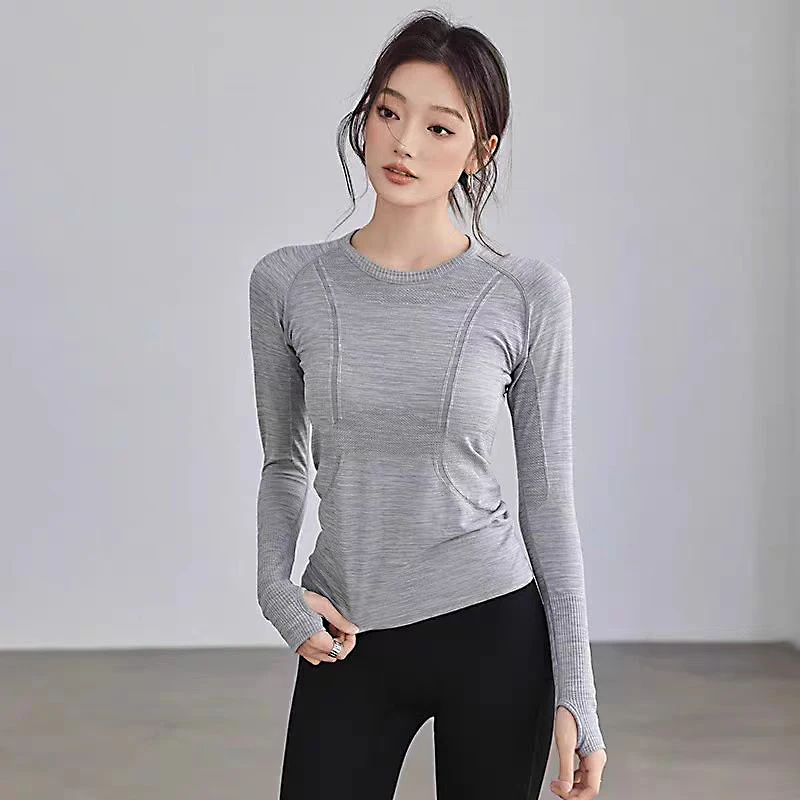 Ropa de yoga para mujer, tops deportivos, cuello redondo, sin costuras, ajustados, camiseta para correr, fitness, entrenamiento, manga larga, camiseta de gimnasio, invierno