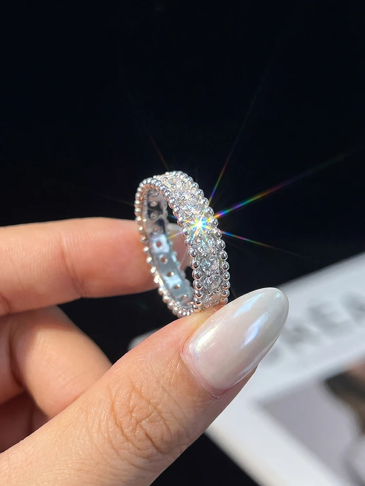 Anillos de Diamantes Moissanite Redondos Reales de Lujo para Mujer, Anillos Geométricos de Plata de Ley 925 para Aniversario y Boda, Joyería Fina