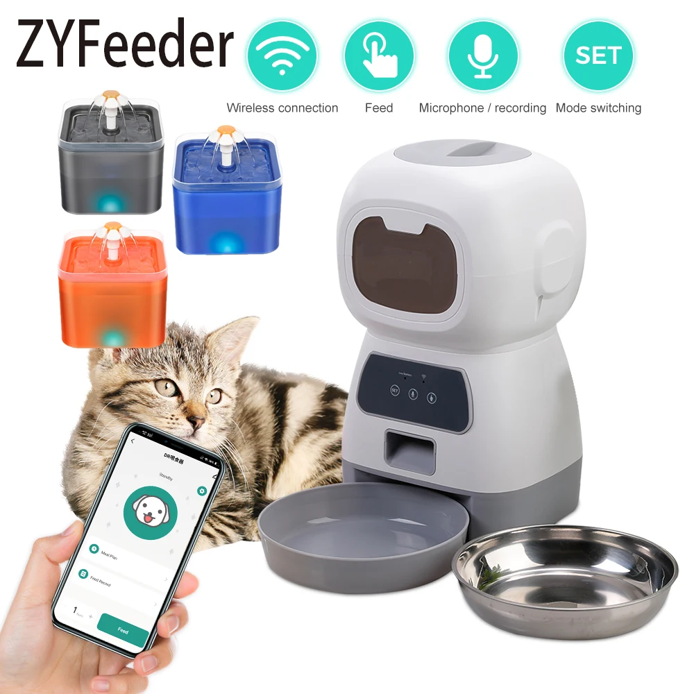 Comedero Automático para Mascotas de 3.5L con WiFi y APP, Dispensador Inteligente de Comida para Perros y Gatos con Temporizador, Bebedero Automático de 2L, Tazón para Gatos