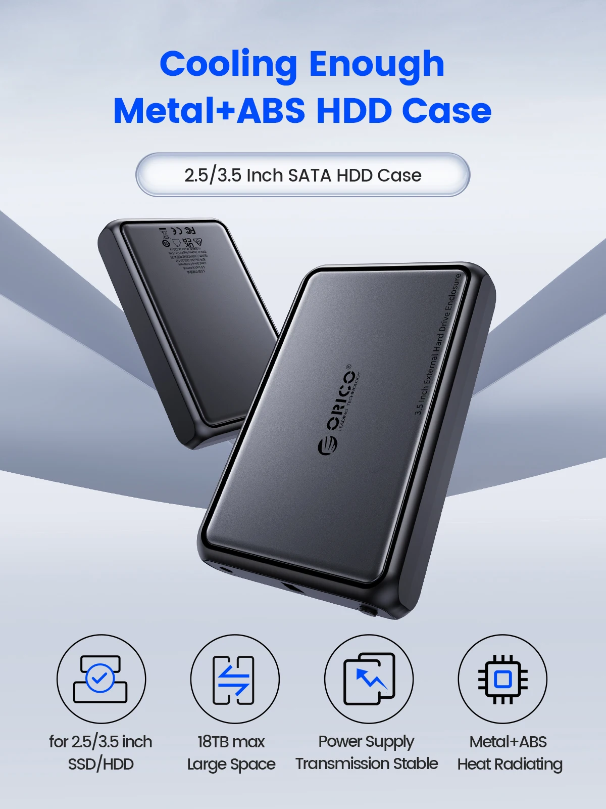 ORICO 3,5 "carcasa de disco duro tipo C 5Gbps SATA a USB3.0 USB3.1 HDD para SSD HDD PC portátil Metal + ABS disipación de calor
