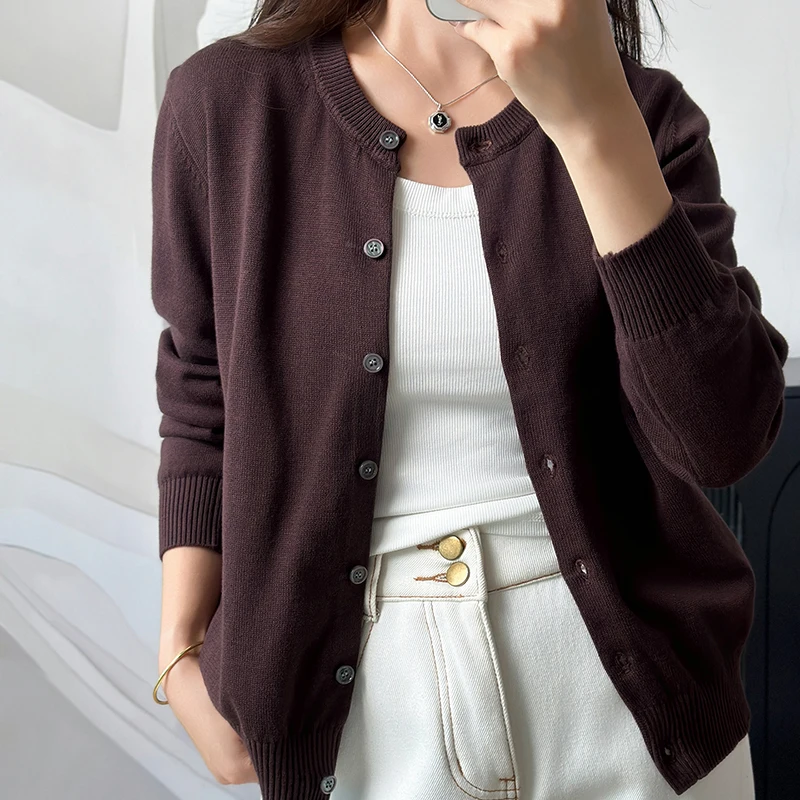 WinvyNee Cárdigan de cuello redondo 100% de algodón puro para mujer, tops de oficina a la moda, ropa informal para mujer, conjunto de viaje diario ZA1002004