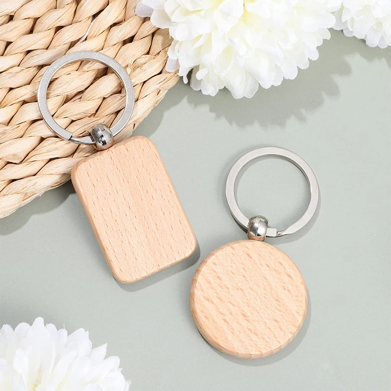 40 Uds. Llavero de madera sin terminar en blanco llavero de madera etiqueta para llave para manualidades de regalo DIY