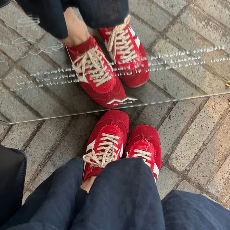 Zapatos Deportivos para Mujer, Estilo Retro Británico 2026, Zapatos de Entrenamiento de Cuero Genuino, Planos con Cordones, Zapatos Deportivos Casuales de Diseño Retro para Correr