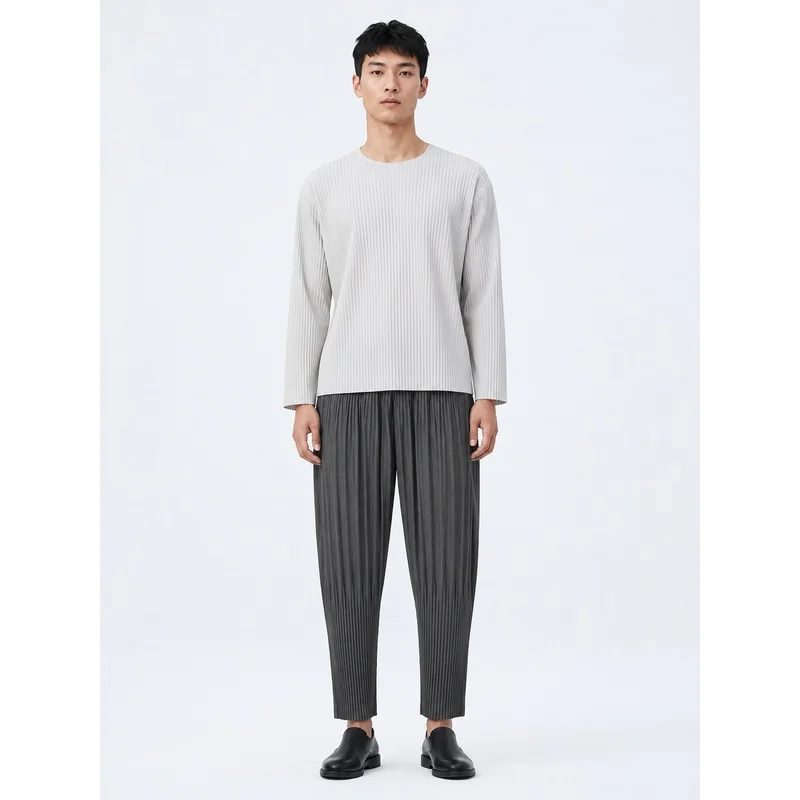 Pantalones Holgados Plisados Miyake para Hombre, Estilo Japonés Vintage, Transpirables, de Cintura Baja, Ropa Urbana