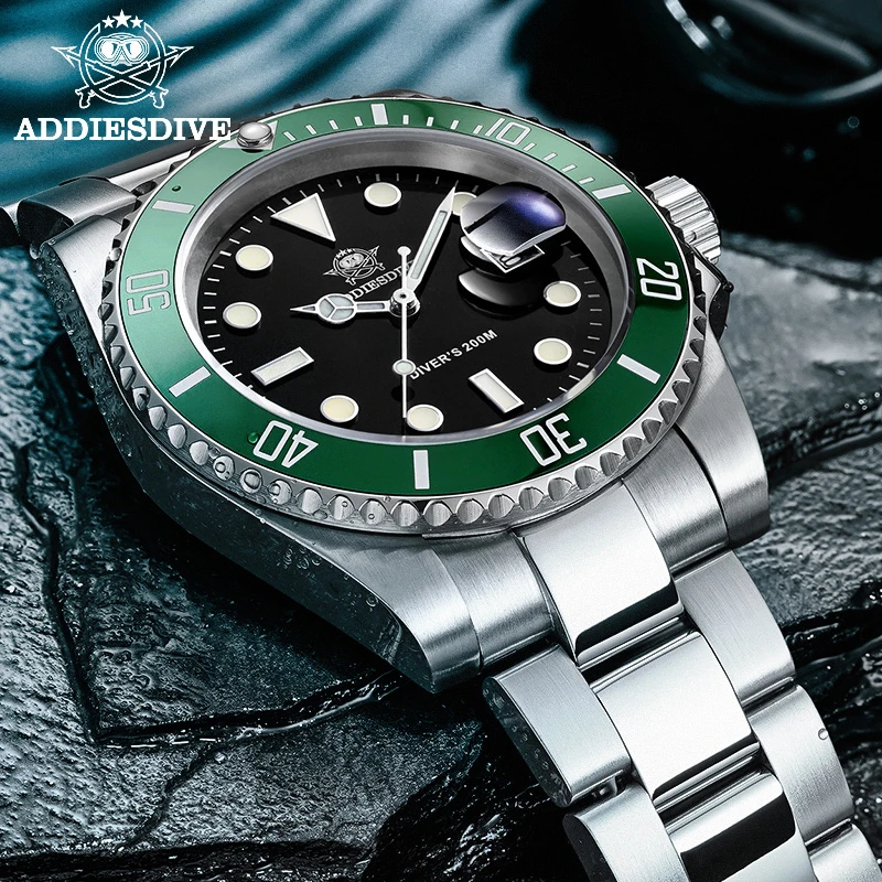 Reloj de Cuarzo Clásico ADDIESDIVE para Hombre, de Negocios y Ocio, Resistente al Agua 200m, Acero Inoxidable 316L, Deportivo, con Luz Nocturna, para Buceo