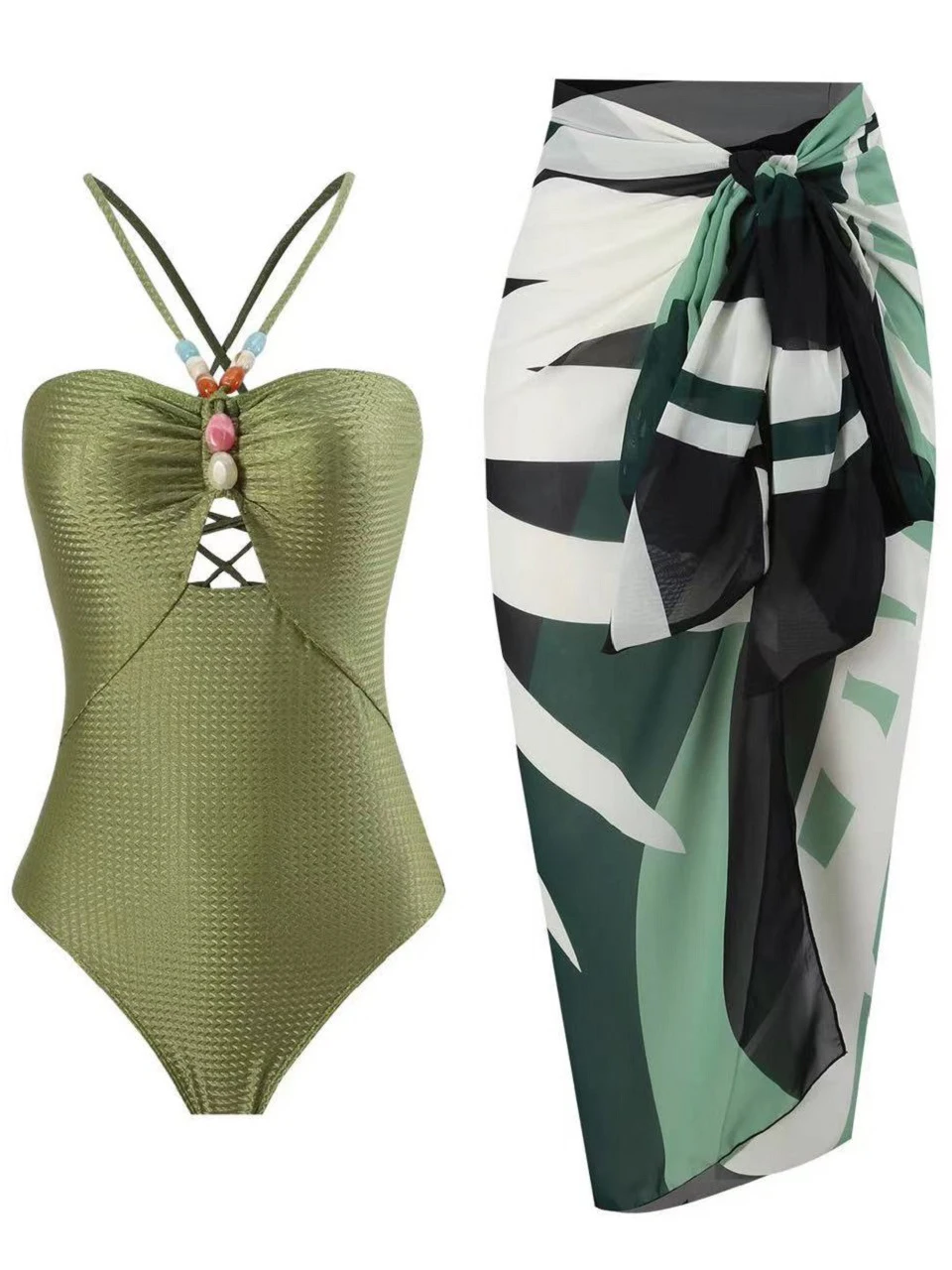 Bikinis de Dos Piezas, Traje de Baño para Playa 2026, Body Sexy con Cordones y Falda Larga para Mujer, Conjunto de Bikini para Baño y Natación de Verano