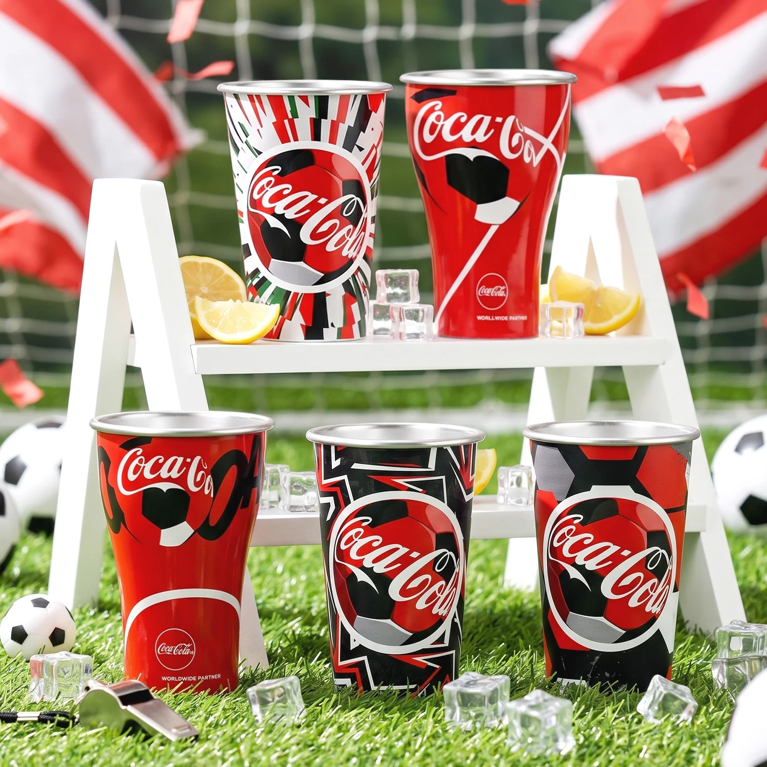 Tazas de Cerveza de Aluminio con Forma de Balón de Fútbol para Bebidas Frías, 450 ml, Reutilizables, para Cola, Cerveza, Agua, Jugo, Uso en Exteriores, Campamentos y Fiestas