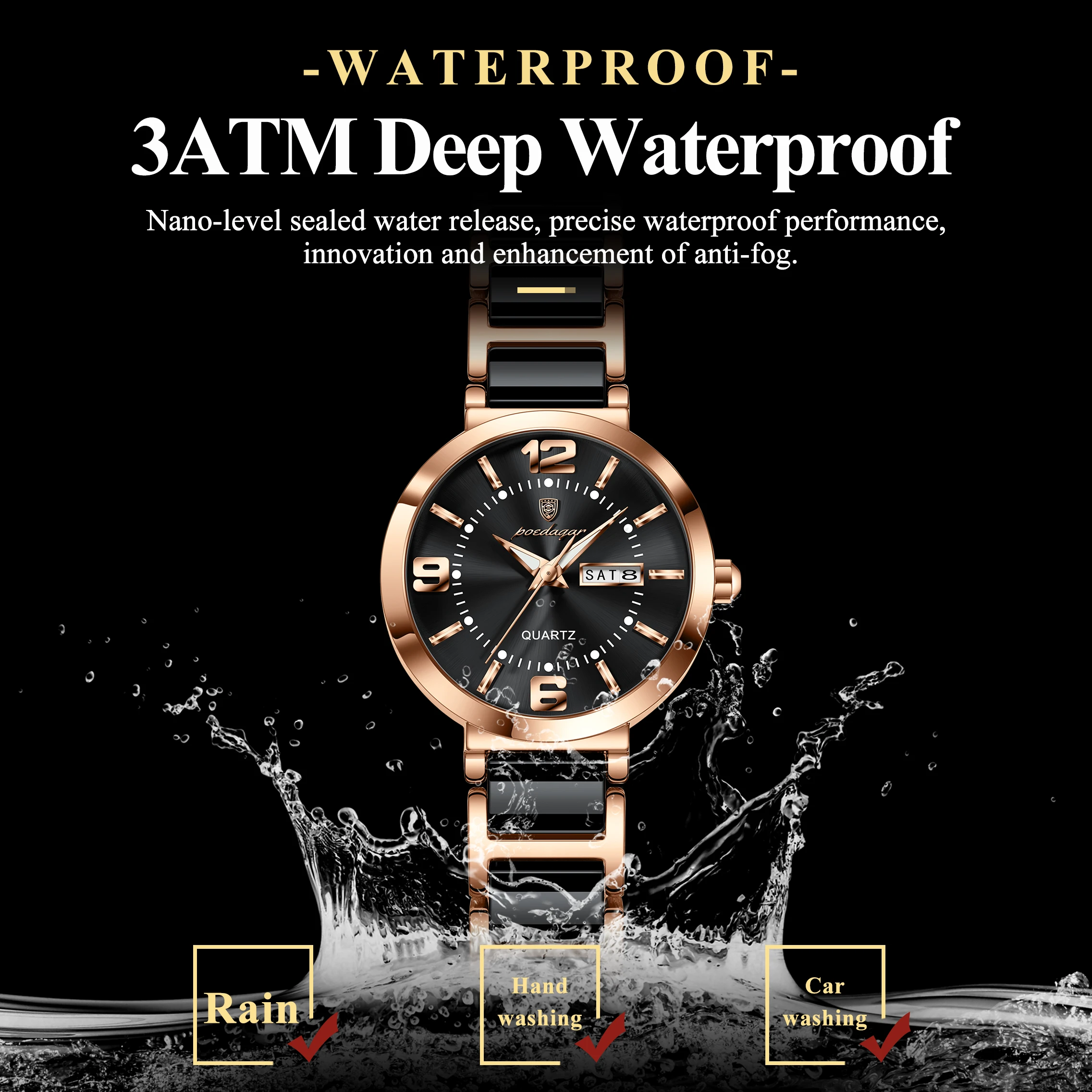 Relojes de moda POEDAGAR para mujer, reloj de lujo de cuarzo, resistente al agua, de acero inoxidable, con fecha y día de la semana, elegante reloj para mujer.