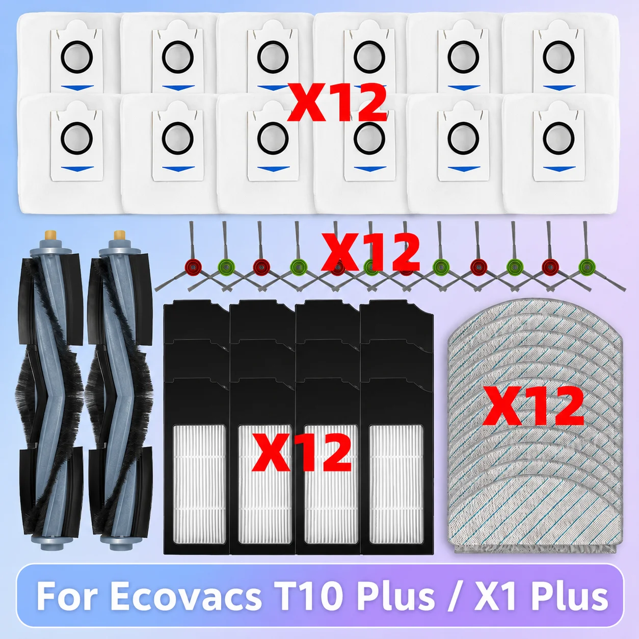 Compatible con Ecovacs T10 Plus / X1 Plus Robot repuestos de aspiradora accesorios Cepillo Lateral principal filtro Hepa bolsa de polvo paño de mopa