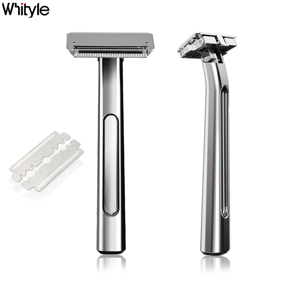 Whityle 20T Glide Pro 4D maquinilla de afeitar de seguridad súper doble filo, afeitadora de media hoja con bolsa de almacenamiento de cuero de viaje para hombres, cuidado de aseo
