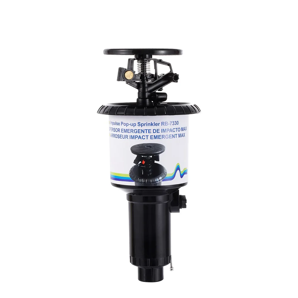 Cabezal de aspersor de impacto emergente de pulso de 1/2 "y 3/4", balancín ajustable, aspersor enterrado giratorio, riego automático plano para tierras de cultivo