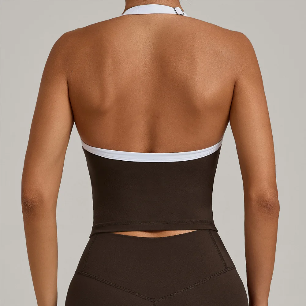 Top con cuello colgante, Sujetador deportivo para mujer, Push Up, Fitness, Yoga, ropa interior bloqueada de Color, Tops deportivos para gimnasio, chaleco para correr para mujer, Bralette
