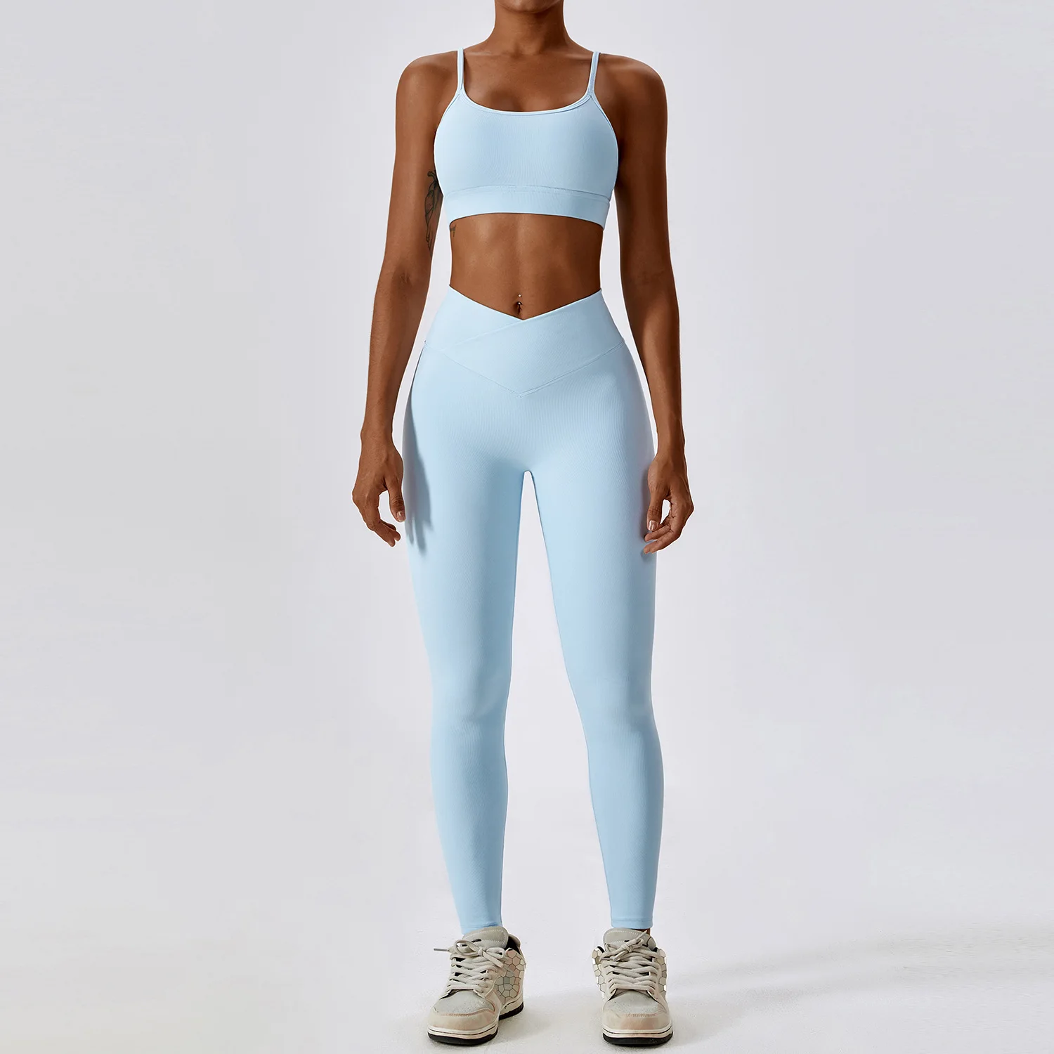 Conjunto de Yoga sin costuras para mujer, ropa de gimnasio, trajes de Yoga para Fitness, chándales de costilla, Sujetador deportivo, mallas de gimnasio, trajes deportivos, 2 uds.