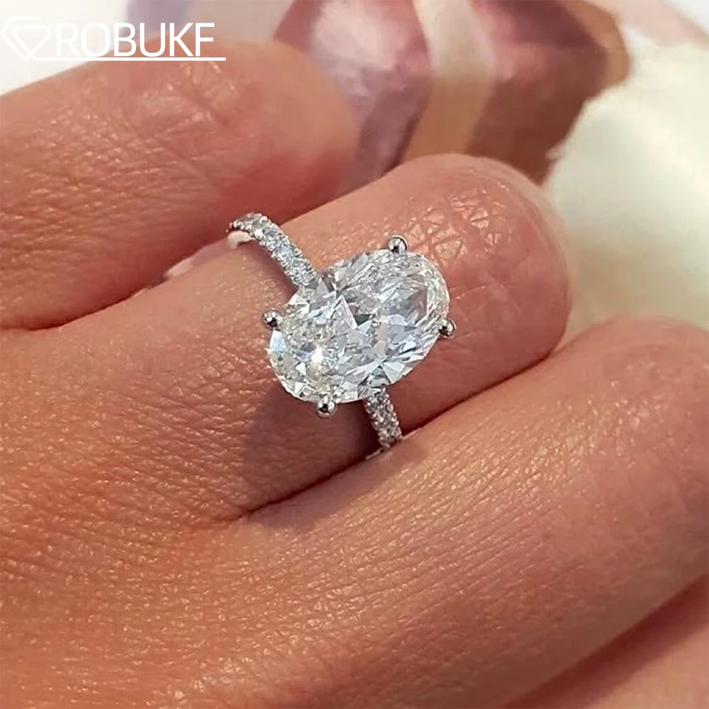 Anillos de compromiso de moissanita de corte ovalado de 1/2/3/4CT para mujer, anillo de boda de plata S925 con diamante de Halo oculto solitario con GRA
