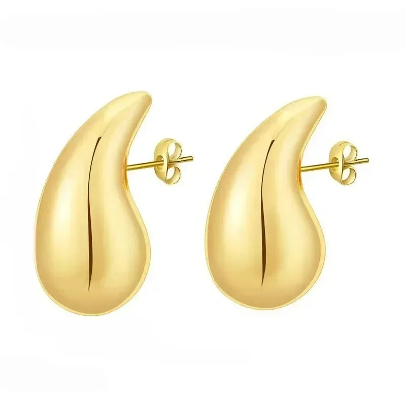 Pendientes de gota de agua de cúpula gruesa chapados en oro de 18 quilates de Plata de Ley 925 para mujer, pendientes de aro de lágrima gruesos brillantes Vintage, joyería