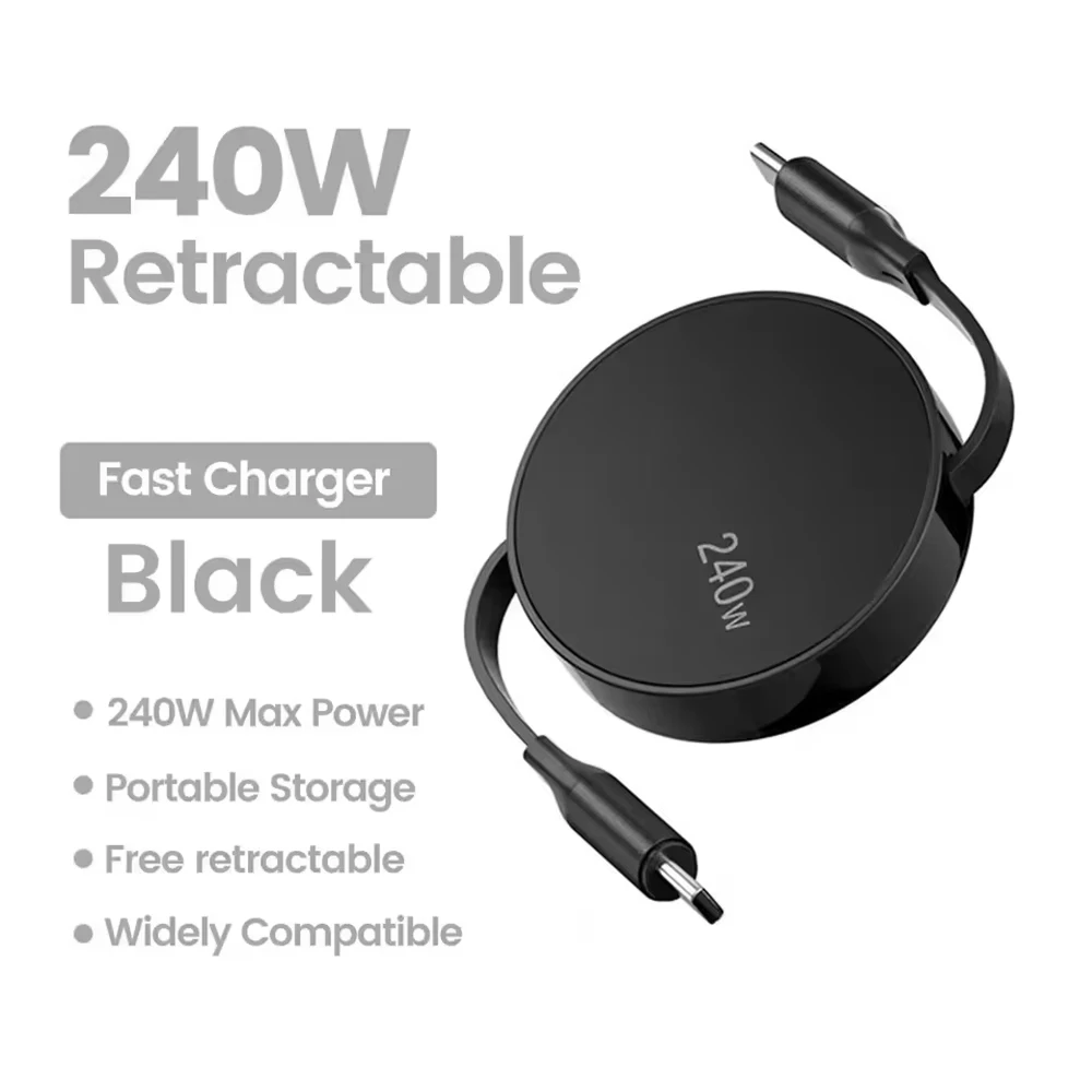 PD 240W USB-C a USB-C Cable de datos tipo C de carga rápida retráctil Cable de carga de teléfono móvil adecuado para iPhone Samsung Huawei